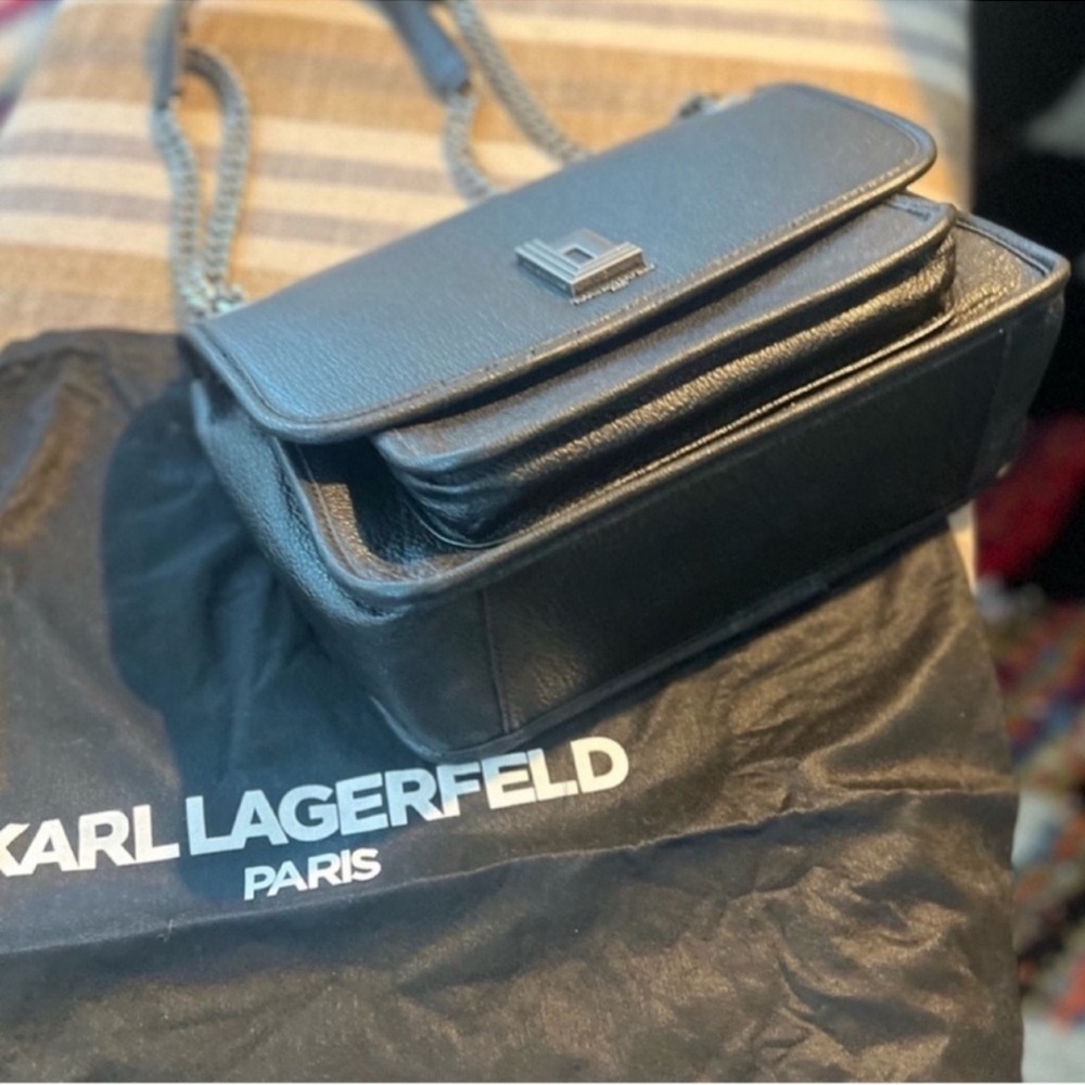 LIKE NEW! Karl Lagerfeld Lyon Black Leather Shoulder Bag satchel purse - Picture 9 of 16